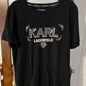 Karl Lagerfeld Black Tee with Silver Studded KARL Logo